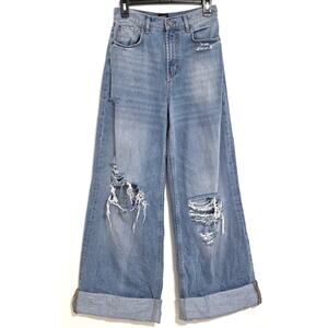 Urban Outfitters BDG Skater Baggy Cuffed Distressed Denim Jeans Blue Size 26x29